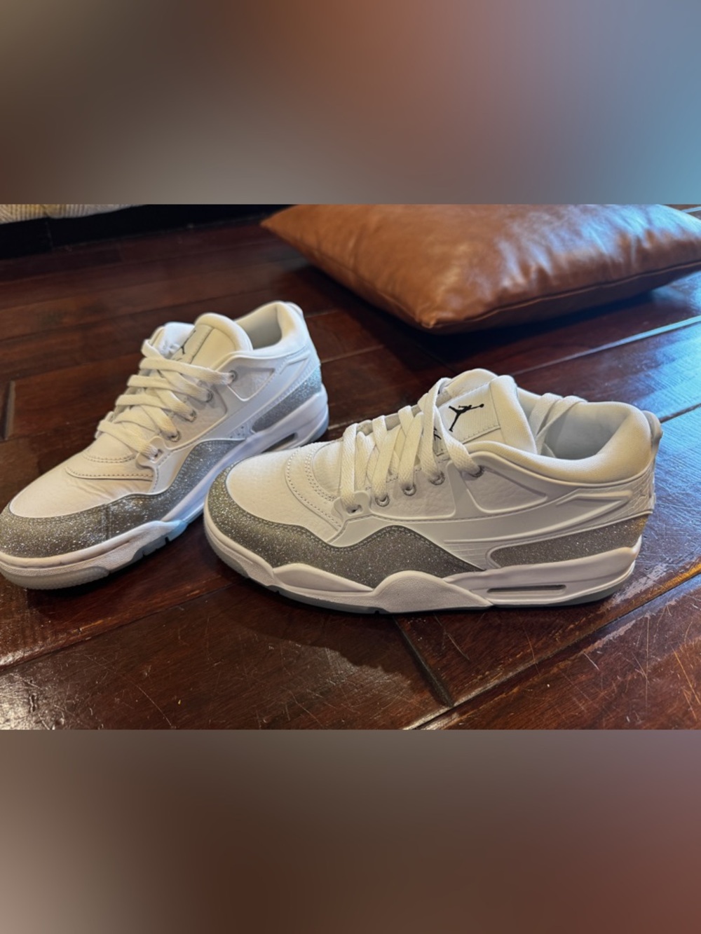 Jordan 4 Women’s White & Silver Glitter Sneakers